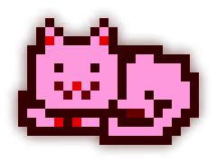 MoonCat #18808, a pink pixel cat with red eyes
